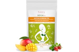 Thé Matcha Minceur Mangue et Fraise - Thé Matcha Slim - Perte de poids - Happy Detox Tea - Cure de 4 semaines - 84g