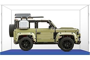 AAABOX Grande Teca Espositiva 50x25x30 con Base Blu,3mm Acrilico Trasparente Antipolvere Vetrina per Land Rover Defender 42110 Quartetto Jazz 21334 75356 10973 42604 42177