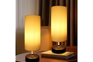 DA LIGHT Lampka nocna, biała, zestaw 2 szt. (bez żarówek), lampa stołowa z przełącznikiem kablowym, oprawka E27, abażur z tkaniny lnianej, nowoczesna lampa stołowa do sypialni, salonu, na biurko, do pokoju