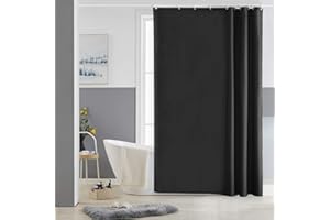 FURLINIC Cortina Ducha Tela Antimoho,Poliéster Cortinas de Baño Decorativas Impermeable & Lavable,Negro Duchas de Baño Cortinas Esquina con 10 Aros Cortina Ducha 150x180cm.