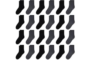 GENTABY Boys Black Socks Kids School Wear 24 Packs Girls White Gray Children Sports Attractive Elastic Daily for Toddler Baby