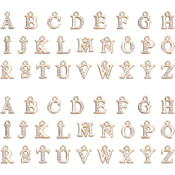 Cheriswelry 52 Ciondoli Alfabeto A-Z In Lega Con Strass E Zirconi Cubici, Color Platino E Oro, Per Gioielli Fai Da Te, Collane E Bracciali.