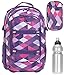 Produktbild 3 Teile SET: HERLITZ BE.BAG Schulrucksack BEAT + Mäppchen BEATBOX + Trinkflasche CO2 (Purple Checked 97)