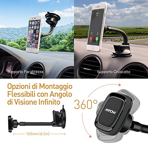Supporto Auto Smartphone Ventosa Mpow Porta auto cellulare, Parabrezza/Cruscotto Universale Auto Cellulare culla per iPhone 8/7/7 Plus/6/6s, Galaxy S8/S7, LG G5, Nexus 5x/6/6p, HTC