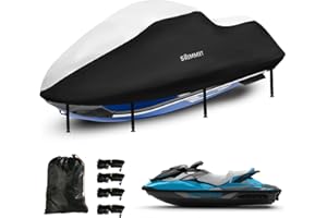 SRIMMIT Jet Ski Waverunner Cover,Upgraded Heavy Duty 420D Jetski Cover Waterproof with 2 Air Vent Marine Grade UV Resistant fits for Seadoo,Kawasaki,Waverunner Polaris from 96" to 102" (Silver Black)
