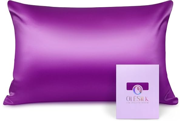 OLESILK Taie d'oreiller en Soie Naturelle de mûrier 16 Mommes: Prend Soin de Votre Peau et Moins de Perte de Cheveux - Violette, 50x70cm