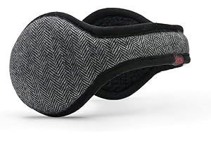 180s Herren-Ohrwärmer aus Wolle (grau/schwarzes Fischgrätenmuster)