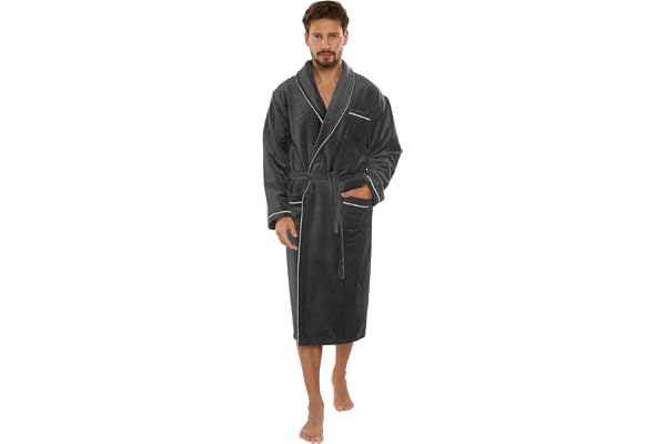 Peignoir Forex, confortable et élégant, pour homme, avec poches et ceinture à nouer, fabriqué en 100% coton