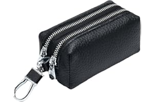 Guolich Etui na breloki samochodowe, podwójny zamek błyskawiczny, skórzany uchwyt na klucze, etui na klucze, z haczykiem, wielofunkcyjny mini portfel na monety, przenośny, czarny, czarny, 1