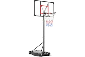 Yohood Basketballkorb Outdoor für Kinder/Jugendliche, Basketballkorb mit Rollen Tragbar, 147–260cm Höhenverstellbarer Basketballständer mit 82x53cm PC Rückwand & Vergrößerter Basis