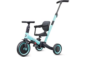 newyoo Triciclo per Bambini 1-3 Anni con Manico per Genitori, Bicicletta per Bambini, Regalo di Compleanno e Giocattolo Cavalcabile, Bicicletta Senza Pedali, 5 in 1 Triciclo, TR007, Blu.