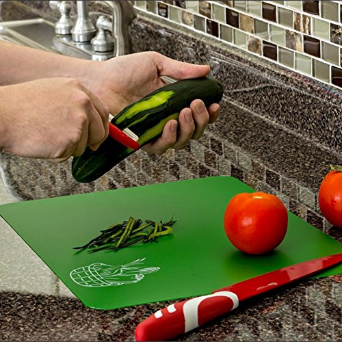 LUPO Flexibles Farbcodiertes Schneidebrett 4 Besondere 38cm x 28cm Matten Utensil Set Spülmaschinenfest und Keimfrei Antibakteriell - 7