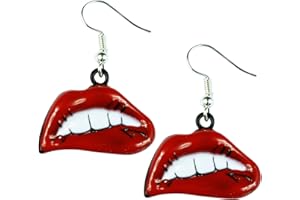 The Funky Barcode POP ART LIPS Dangle Earrings Red Mouth Pout Kiss Teeth Sexy Cartoon