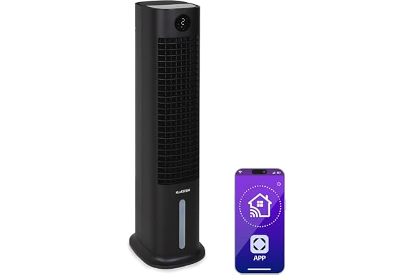 Klarstein Rafraichisseur d'Air Mobile 5 en 1, Refroidisseur d'Air par Evaporation, Humidificateur, Ventilateur, Ioniseur, Climatiseur Mobile Sans Évacuation, APP, Mode Nuit, 80W, Débit d'Air 462m³/h