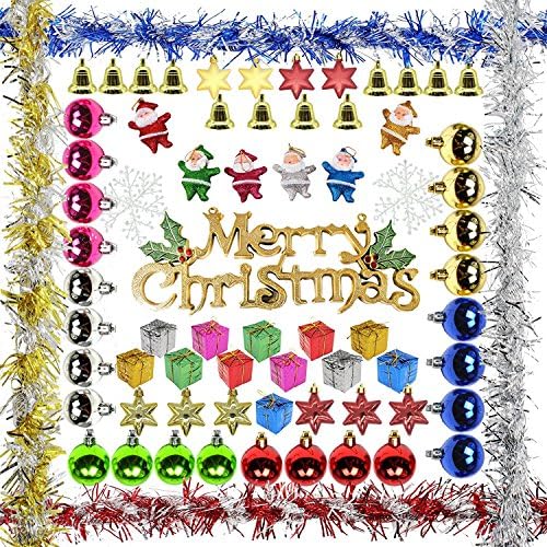 YUNDA Christmas Gift Box including Tinsel Topper Balls Snowflakes Star Ribbons bells Miniature Gift Boxes Santa Claus,golden Merry christmas tree ornaments