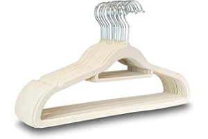UTTAM Velvet Hangers 50 Pack - Thin Non-Slip Clothes Coat hangers with Tie Bar and 360 Degree Hook for Home Storage Durable, Sturdy for Suits, Jackets (Beige)