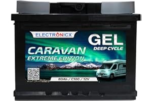 Electronicx 12V 80Ah Gel Battery - Deep Cycle Solar Battery for Caravans, Camping & Marine Use - Maintenance-Free - Extremely Long Lifespan for Motorhomes, Boats and Off-Grid Power Systems
