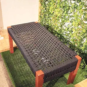 Azuka  Furniture Natural Wooden Rope Bench Woven for Home, Office, Living Room and Outdoor | (Heavy, Black, brown)