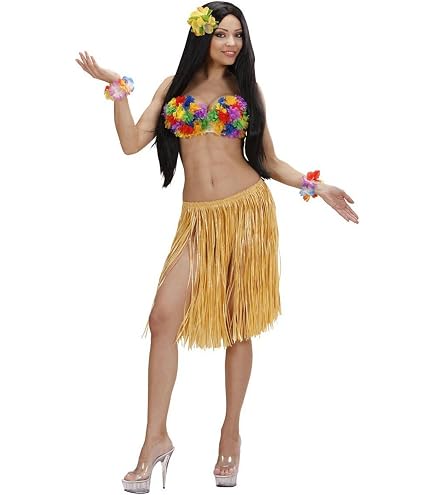 Kurtzy Lot de 3 Jupes à Feuilles Hula - Jupe Hawaïenne Feuille Verte avec Fleurs d'Hibiscus