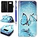 Produktbild FESELE Schutzhülle für [Samsung Galaxy S8 Plus] Lederhülle Leder Case Ledertasche mit Standfunktion und Magnetverschluss, Samsung Galaxy S8 Plus Bunt Muster Flip Case Cover Wallet Leder Brieftasche Hülle im Bookstyle Kartenfach Leder-Mappen-Karten-Slot-Abdeckung für Samsung Galaxy S8 Plus + Blau Eingabestift Stylus Touch Pen-Glänzend Schmetterling
