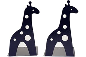 WINTERWORM Serre-livres en métal antidérapant en forme de girafe pour enfants, motif dessin animé, 21 cm, pour bibliothèque, école, bureau, maison, étude, cadeau (noir)