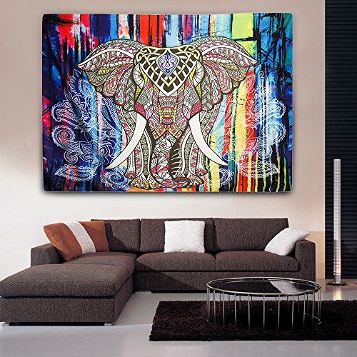 Interlink Wandteppich Mandala Elefant Motiv indisches Tapestry Mandala-Design Strandtuch 146x206cm
