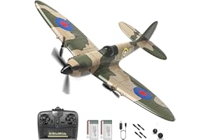 HAWK'S WORK Aereo RC a 3 Canali Spitfire Fighter, Elicottero da Guerra Telecomandato Pronto a Volare, Stabilizzatore Giroscopico a 6 Assi a 2.4GHz, Facile da Pilotare per Bambini e Principianti