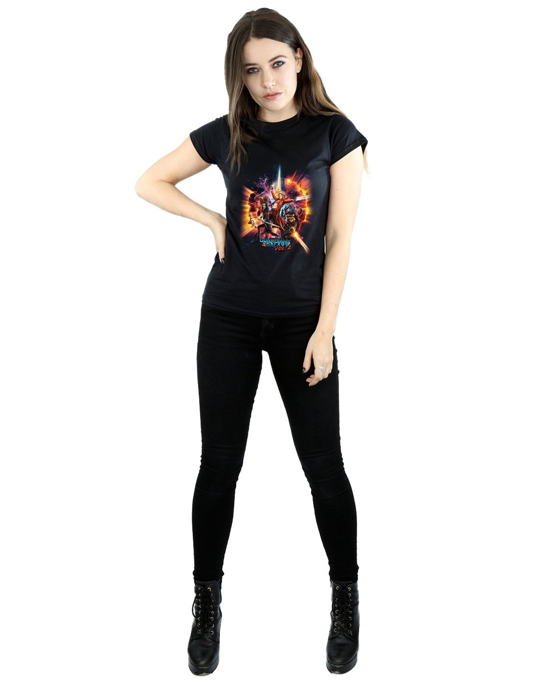 Marvel-Damen-Guardians-of-The-Galaxy-Vol-2-Team-Poster-T-Shirt-Large-Schwarz