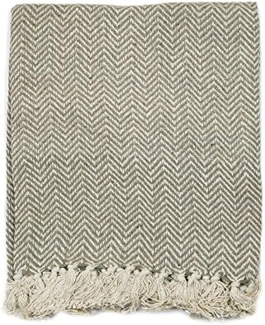 Herringbone Eco Recycled Cotton Blanket Throw - Beige/Natural
