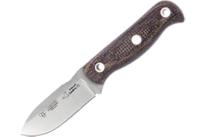 CUDEMAN ALBACETE Cuchillo Cudeman 182-Y Mini SANABRIA II BUSHCRAFT de "un duende de negro" hoja de acero ACX-380 de 7 cm empuñadura de yute marrón de 8,5 cm funda de cuero para Caza, Supervivencia y Bushcraft