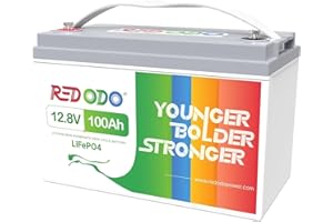 Redodo 12V 100Ah Bateria Litio,Bateria LiFePO4 Incorporada en 100A BMS,hasta 15000 Ciclos y 10 Años de Vida, Autocaravana, Sistema Placa Solar, Barco Motor de Arrastre, ETC