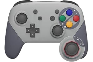 eXtremeRate Coque de Remplacement pour Nintendo Switch Pro Manette, Shell Avant avec Trou de Joystick Octagonal, Coques Arrière Motifs et Poignées Grips pour Manette Switch Pro-SFC Snes Classique EU