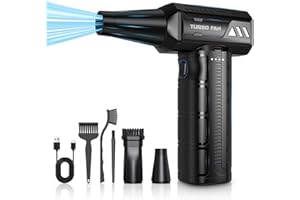 FORETOO Druckluft-Staubwedel, 180.000 U/min, kabellos, elektrischer Luftstaubwedel, 7500 mAh, wiederaufladbar, bürstenloses Motorgebläse, 3-Gang verstellbarer Turbo-Lüfter-Staubwedel für Computer, Auto