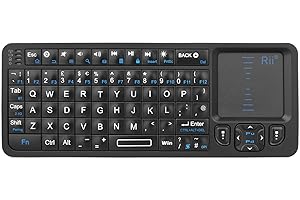 Rii Mini Wireless Keyboard with Trackpad, IR Remote, Small Keyboard for Home Entertainment, Smart TV, Mac, Laptop, Windows, Tablet, Projector (2.4G+Bluetooth, Rechargeable, Backlit)