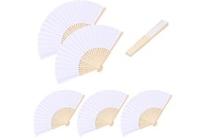 HALERCAY 6 Stück Fächer Weiß Faltfächer Gastgeschenk,Hochzeitsdeko Hand Fan Wand Dekoration Weiß Faltbar,Papierfächer Zum DIY Ideale Bastelideen für Kindergarten Schulkinder oder Zuhause