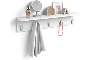 Mobili Fiver, Appendiabiti da parete, Rachele, da 80 cm, Bianco Opaco, Appendiabiti moderno per Bagno, Camera, Ingresso, Made in Italy