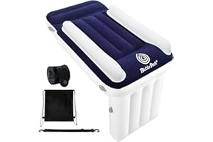 Blublu Park Upgraded Kids Bed Airplane, One-Way Valve & Compact Hand Pump, Inflatable Toddler Bed for Kids Seat Extender, Toddler Plane Beds, Lightweight Foldable Fits Seats of Flight, Train (Blue)