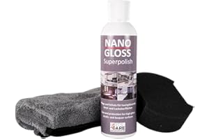PARTS4CARE NANO GLOSS Superpolish Küchenpolitur Möbelpolitur Langzeitversiegelung Küchen Politur 250 ml & Mikrofasertuch "Grau" 500GSM & Applikator