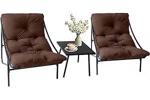 DELONGKE Gartenmöbel Set 3 teilig, Balkonmöbel Set, Balkonmöbel Kleiner Balkon mit Abnehmbar Kissen & Tisch, Lounge Gartenmöbel, Bequemer Balcony Furniture Sitzgruppe (Braun)