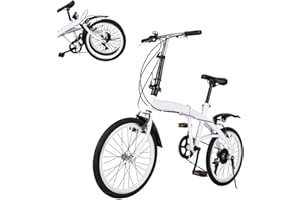 DOPBENT Bicicletta pieghevole 20 pollici, cambio 6 marce, per donne, uomini e bambini, regolabile, sport, attività all'aperto, ciclismo, pendolarismo, campeggio, bianco