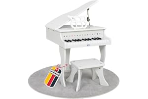 Coemo Kinder-Klavier, 25 Tasten Piano für Kinder, Musik Lerninstrument Spielzeug, Motorikspielzeug, Holzklavier für Kleinkinder, Mädchen, Jungen Flügel mit Hocker 50x52x50 cm