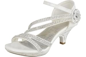 FASHION THIRSTY Girls Party Shoes Children Toddler Little Big Kid Diamante Low Heel Party Bridesmaid Wedding Shoes Evening Parties Occasion Comfort Heeled Strappy Dress Shoe Cushioned Footbed Mary Jane Princess Shoes