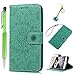 Produktbild Samsung Galaxy J5 2016 Hülle, Leder Flip Wallet Cover in Book Style Stand Case Card Slot Leder Tasche Case Karteneinschub und Magnetverschluß Kratzfestes und Schmutzunempfindliches in Mint Green Sonnenblume für Samsung Galaxy J5 2016 + Stylus Stift +Staubstecker