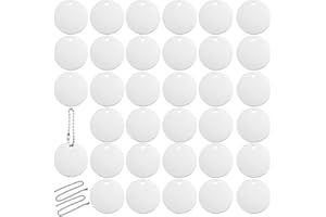 ICELSA UTMACH Plano Redondo Etiqueta En Blanco Encanto 30 Piezas Metal Etiquetas en Blanco Encantos Etiqueta con 30 Pz Cadena Bolitas para Mascotas para Identificación de Nombre de Mascota