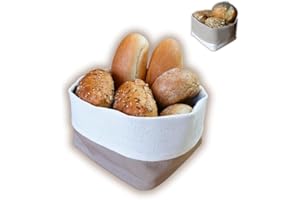 slowroom Cestino per Pane in Mezza Lino, Double Face, Quadrato, 12,5 x 12,5 cm, in Tessuto Regolabile, Altezza 8 – 13 cm, Colore Naturale