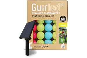 GuirLED - Guirlande d'extérieur boules lumineuses Guinguette LED - Étanche IP55 - Panneau solaire haut rendement - ON/OFF automatique - 32 boules 6m - Nouveau modèle Cocktail