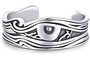 CHENGHONG Viking - Anello da uomo in argento Sterling 925, unisex, con occhio di Horus, regolabile, con amuleto delle rune, idea regalo per donna, Argento