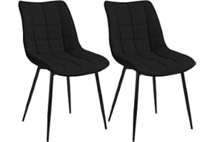 WOLTU Chaises de Salle à Manger Lot de 2, Chaise de Cuisine Assise rembourrée en Lin épais Pieds en métal,Noir BH206sz-2