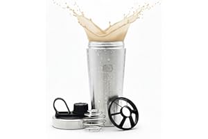 FITNESSZONE NUTRICIÓN - DEPORTE - SALUD FitnessZone Shaker Proteínas Acero Inoxidable - Mezclador De Proteínas Con Cierre Hermético, Filtro Desmontable, Gancho De Transporte, Sin Olores, Libre BPA, Fácil Lavado