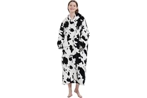 SOFTAN Decke Hoodie, extra Lange tragbare Decke für Erwachsene Frauen und Männer Geschenke, super warm und kuschelig riesige Kapuze Decke Sweatshirt, Kuh Druck Kunstpelz Sweatshirt Decke mit großer Tasche